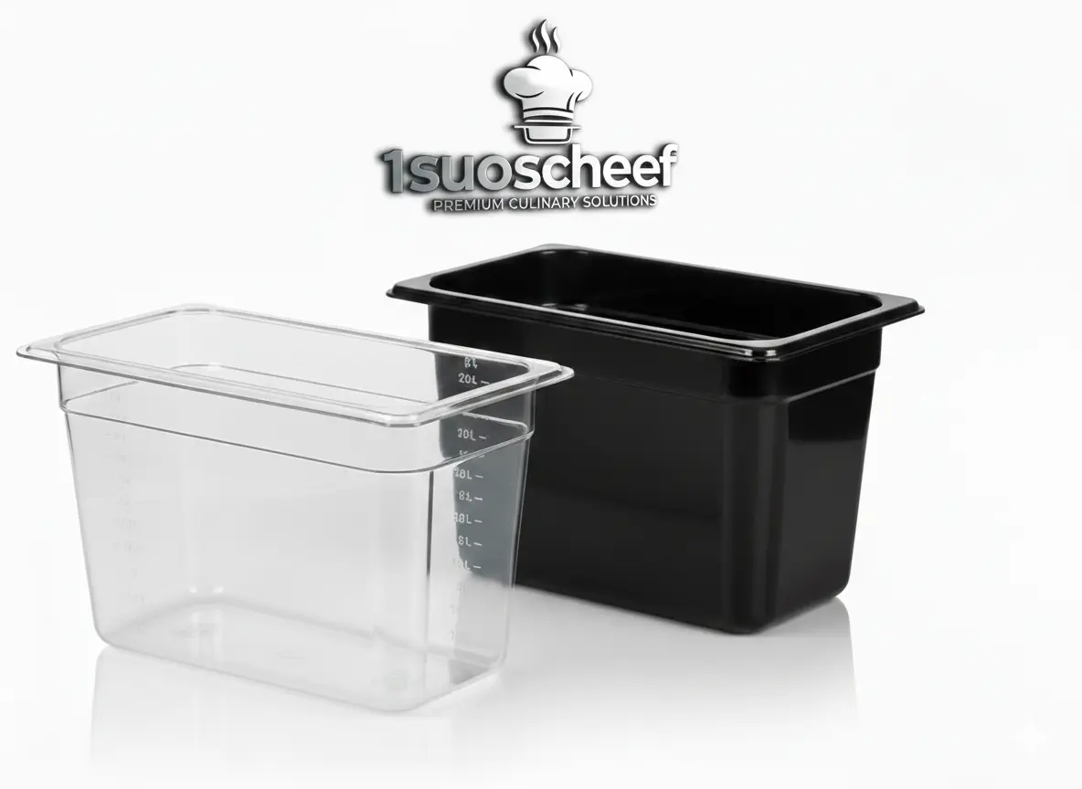 ظرف بنماری پلی کربنات  ۱/۳ عمق ۲۰ سانتی‌متر مکث سیلور مشکی و شفاف